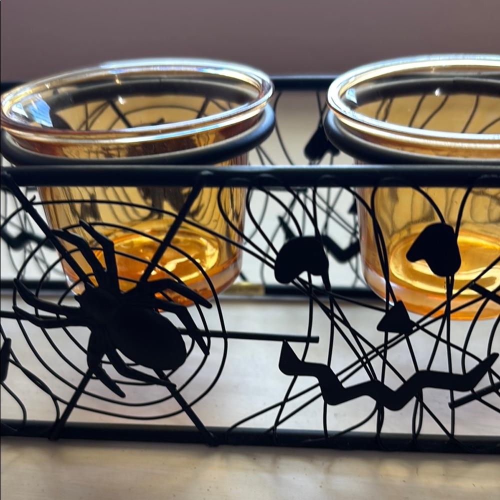 Halloween Spider Web Candle Holder Set - Picture 3 of 9
